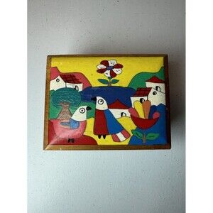 Hand Painted Folk Art Tile El Salvador Framed Colorful Cheerful Trinket Box Bird